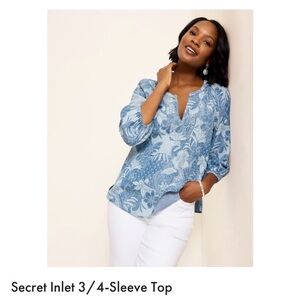 Tommy Bahama secret inlet Blue Floral 3/4-Sleeve Blouse small